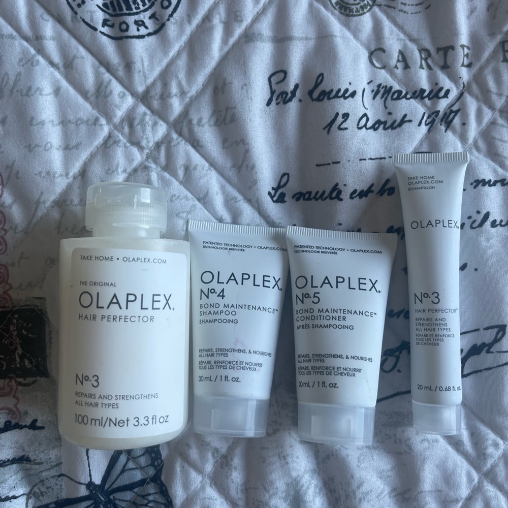 Olaplex Number #3 full size. Shampoo, conditioner, number #3 deluxe samples.